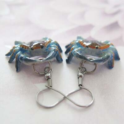 Blaue Krabbe Porzellan Ohrringe Schmuck - Glück Spirituelles Tier Muttertag Geschenk