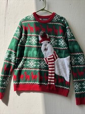 33 Degrees Mens L Surprised Llama Snowflake FairIsle Christmas Sweater