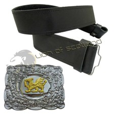 Real Leather Kilt Belt Buckle Plain Celtic Welsh Dragon Chrome Finish Thistle