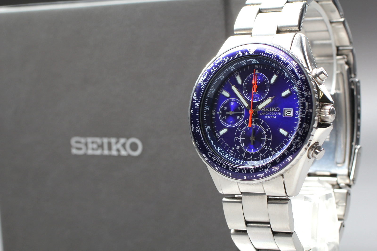 [N MINT Full Set] Seiko Flightmaster Pilot 7T92-0CF0 Qz Chronograph Blue w/ Box