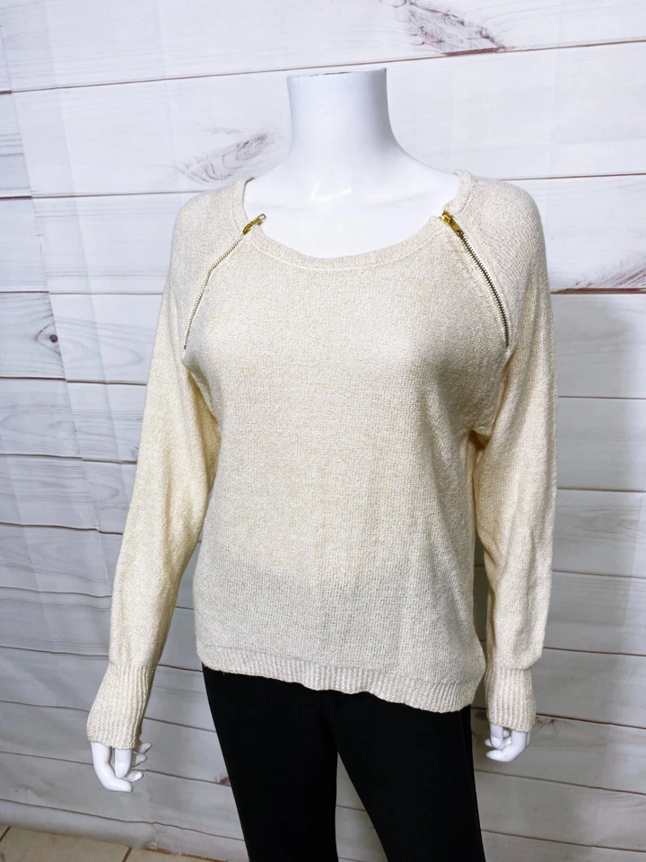Bisou Bisou Michele Bohbot женщин Hi низкий свитер размер M бежевый металлический w/молнии - Изображение 3 из 4