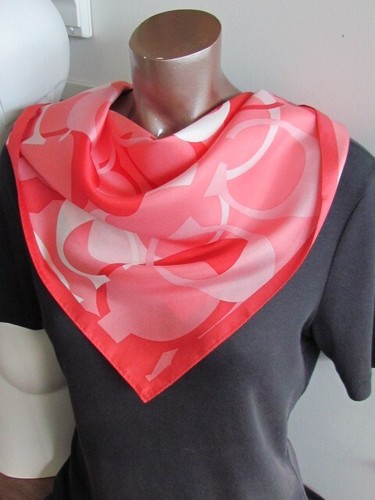 21" Sq New Coach Silk Twill Scarf Logo Abstract Pink Red - Picture 3 of 7