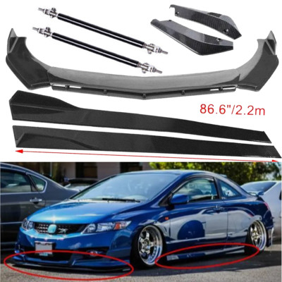 Carbon Fiber Front Bumper Lip Splitters Side Skirt Strut Rod For Honda Civ