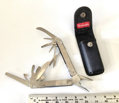 VICTORINOX SWISS TOOL SPIRIT  X, SILVER STAINLESS STEEL HANDLE NEW IN SHEATH