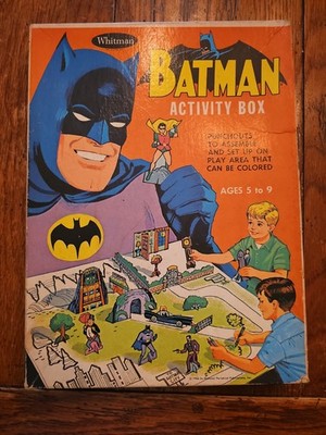 1966 BATMAN ACTIVITY BOX SET by WHITMAN, JOKER, PENGUIN, ROBIN, ETC  SCARCE TOY