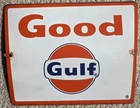 VINTAGE Porcelain / Enameled Good Gulf Gas & Oil Sign       Very Nice Condition!