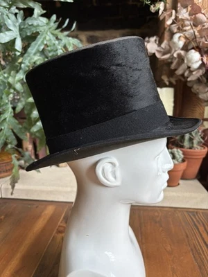 Antique Victorian Top Hat Silk Black Gieves Old Bond St London 56cm 1890–1910 - Image 1 of 4