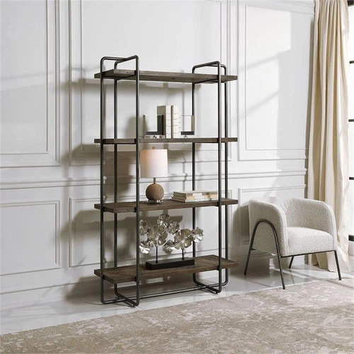 Uttermost Stilo Farmhouse Boat Wood Plywood and Steel Etagere in Brown/Gray - Picture 2 of 8