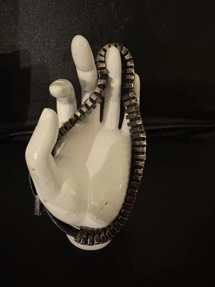 Michael Kors Segmented Stainless Steel Metal And Black Leather Band Wrap... - Image 2 of 4