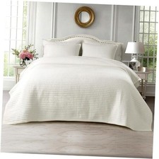 Quilt Set 112"x106"   Soft Washed 3 - Layer Oversized King Cream White