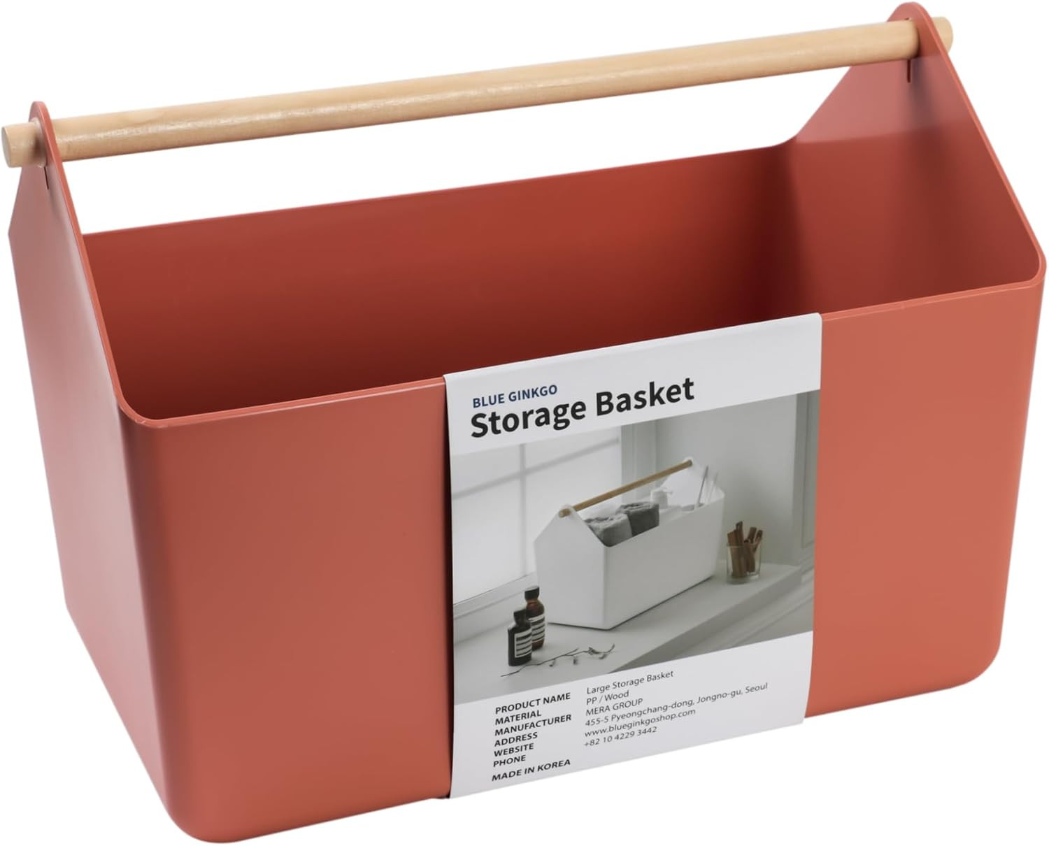 Caddy en plastique avec poignée en bois grand panier organiseur