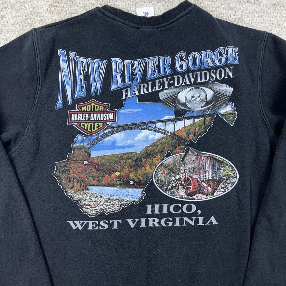 Harley Davidson Sweatshirt Men Medium Black Crewneck Biker West Virginia Y2K - Image 4 of 4