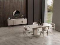 Beige Esszimmer Garnitur Holztisch 6X PolsterstüHle Konsole Spiegel