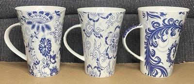 3 Maxwell & Williams ''Blue Tapestry'' Fine Bone China Tall Mugs 4.75  x 3.5  12oz