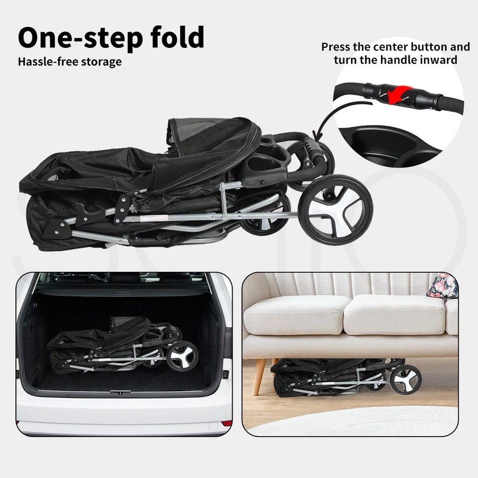 Pawz Large Pet Stroller Dog Cat Carrier Travel Pushchair Foldable Pram 3 Wheels - image 4 of 4