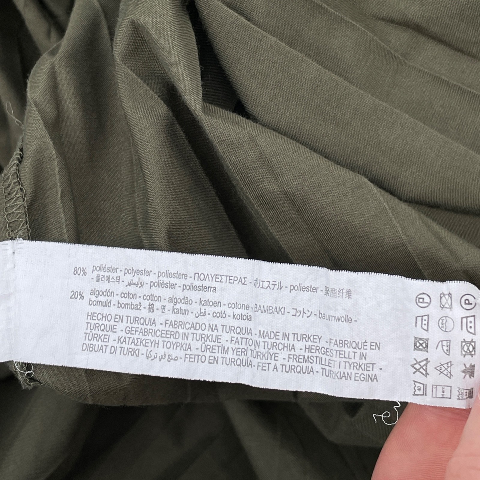 Zara womens size L Flared/Pleated Button Front midi Shirt Dress Olive green maxi