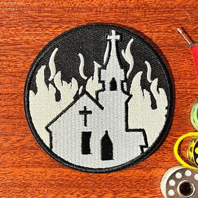 #ad #ad Burning Church Patch Goth Punk Metal Occult Horror Embroidered Iron On Patch 3quot; $5.00