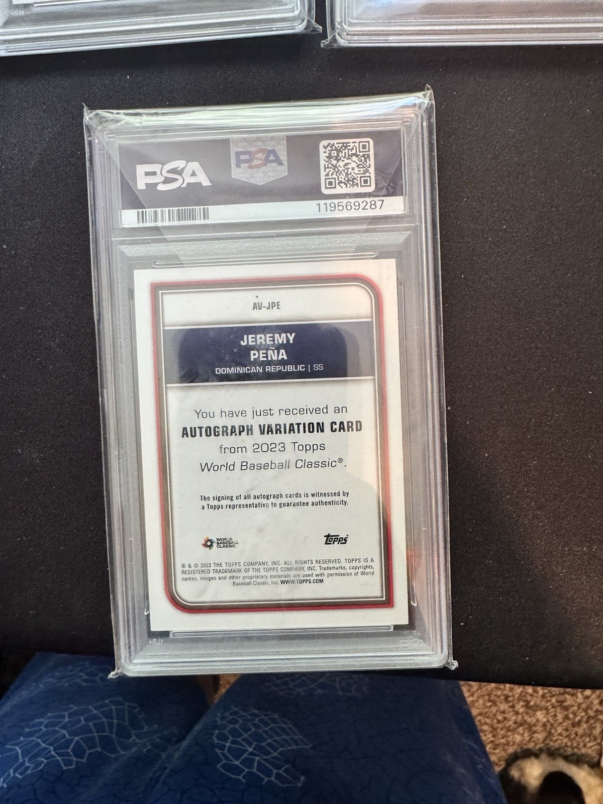 2023 Topps WBC Jeremy Peña Orange Cracked Ice Foil Auto Variation 07/25 PSA 10 view 3
