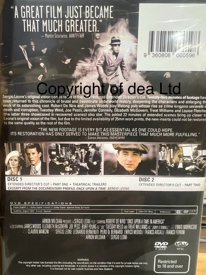 Once Upon a Time in America Robert De Niro DVD Brand New and Sealed Australian R - image 2 of 2