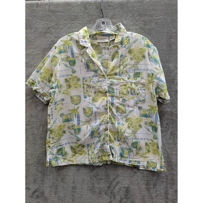 Coastal Tropical Button Up Shirt Womens Medium Organic Cotton