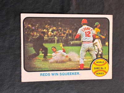 1973 Topps World Series Game #3 Reds Win Squeeker #205-Top Right Corner Soft-EX