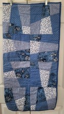 VTG Handmade Quilt Lap Baby Blanket Wall Hanging Blue Designs Pre-owned