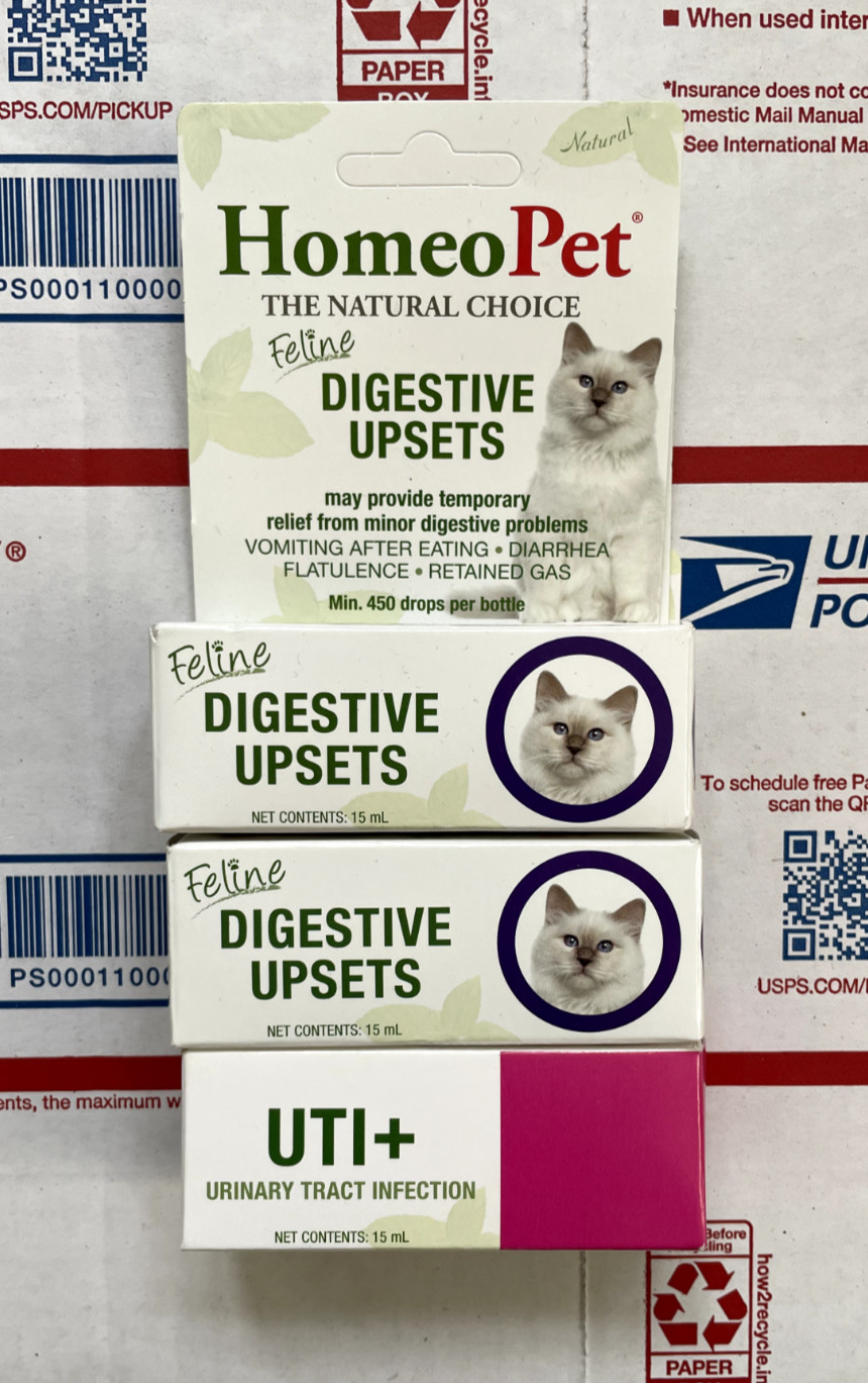 Lot of 3 - HomeoPet Feline UTI+ and Digestive Upsets Clear Drops - (15ml)