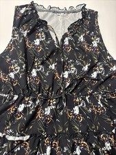 Womens Sleeveless Floral Print Tiered Ruffle V Neck Midi Dress M