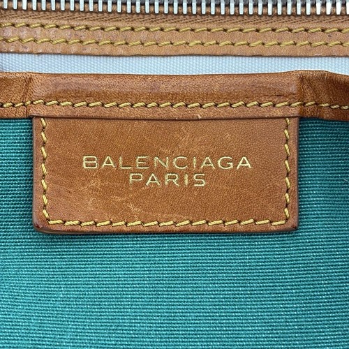 Auth BALENCIAGA - 253465 Green White Dark Gray Canvas Leather Tote Bag - Picture 8 of 8