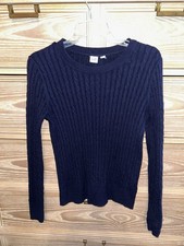 Gap Navy Blue Cable-Knit Pullover Sweater Crew Neck Women's Size Medium