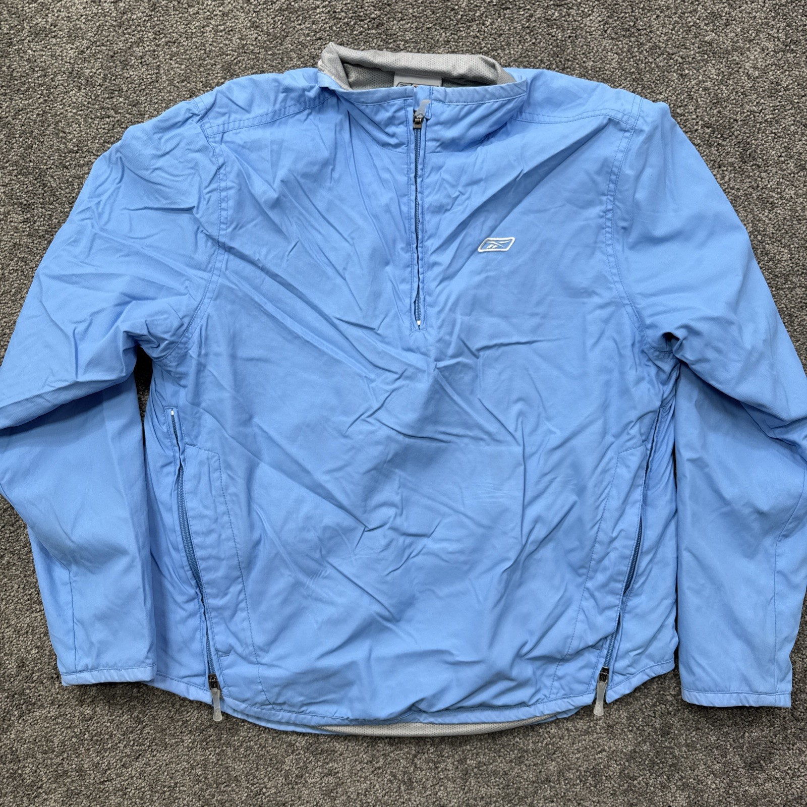 VTG Womens M Reebok Windbreaker Jacket Coat 1/4 Zip Pullover Blue Running