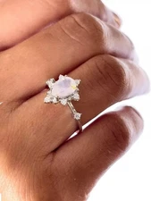 NATURAL ROSE QUARTZ & CZ APRIL BIRTHSTONE 925 SOLID SILVER VALENTINE GIFT RING