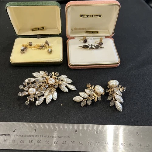 N Lot Blue Clip Earrings Necklaces Costume Jewelry Vintage Aurora Opal Silver￼