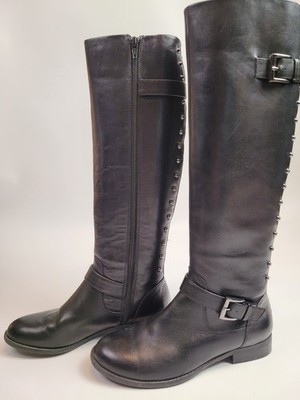 ALEX MARIE Black LEATHER Knee High Zip-Up Boots with Studs on Back Sz 6M