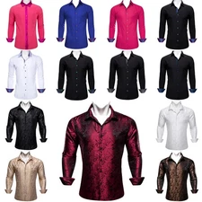Barry Wang Mens Shirts Solid Paisley Button Regular Fit Long Sleeve Tops Shirt