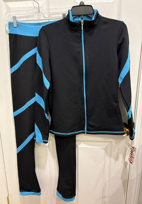 Chloe Noel Figure Skating Spiral Turquoise Black Jacket Pants Set Adult Med NWT
