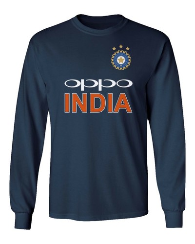 Cricket India Jersey Style Dhoni 7 Men's Long Sleeve T-Shirt - Picture 8 of 15