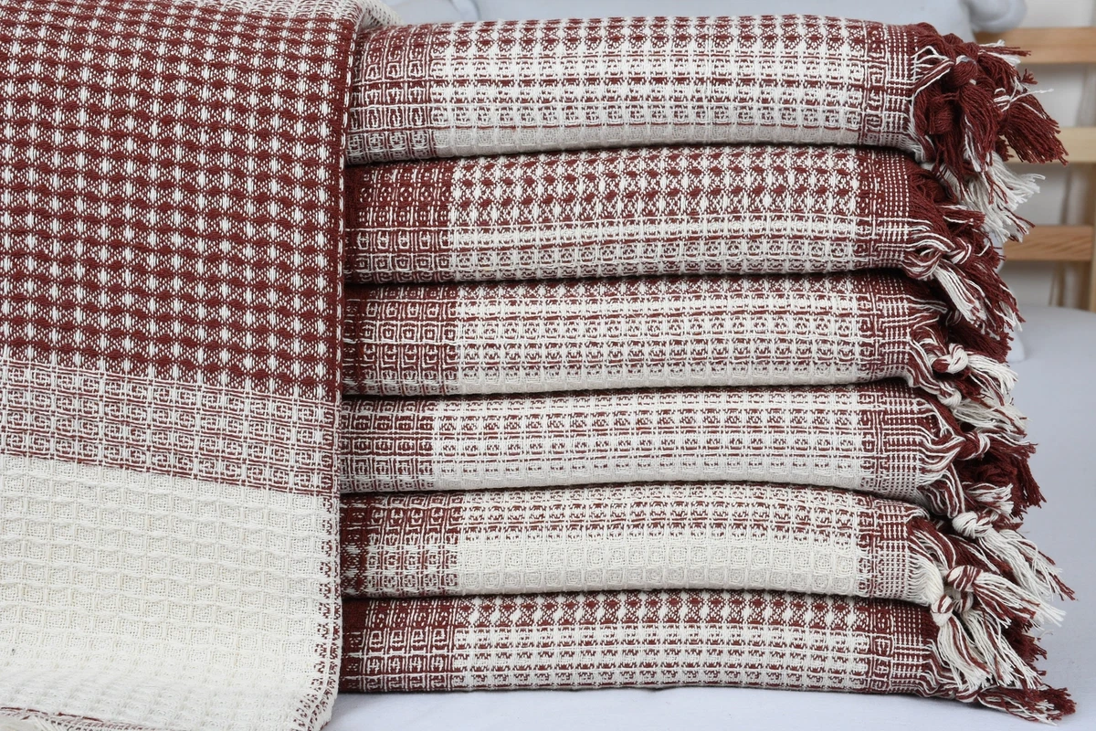 Handwoven Blanket Turquoise Blanket 79x91 Inches Striped Blanket