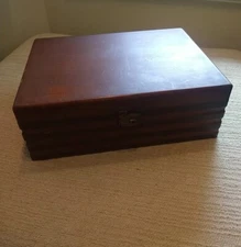 Vtg Two Toned Wood Flatware Silverware Anti-Tarnish Storage Box Chest Felt Lined