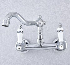 Polished Chrome Brass Kitchen Bathroom Sink Swivel Faucet - Wall Mounted ssf771