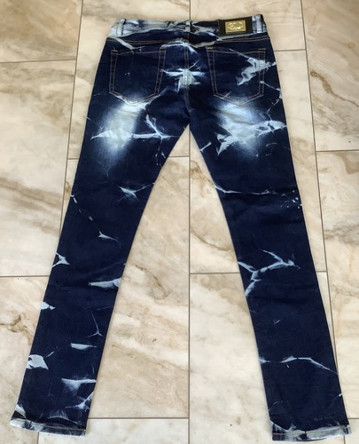 Gold Leaf Distressed Patches Denim Blue Jeans Men's Size 36”X 31” Slim Fit NEW - Picture 3 of 5