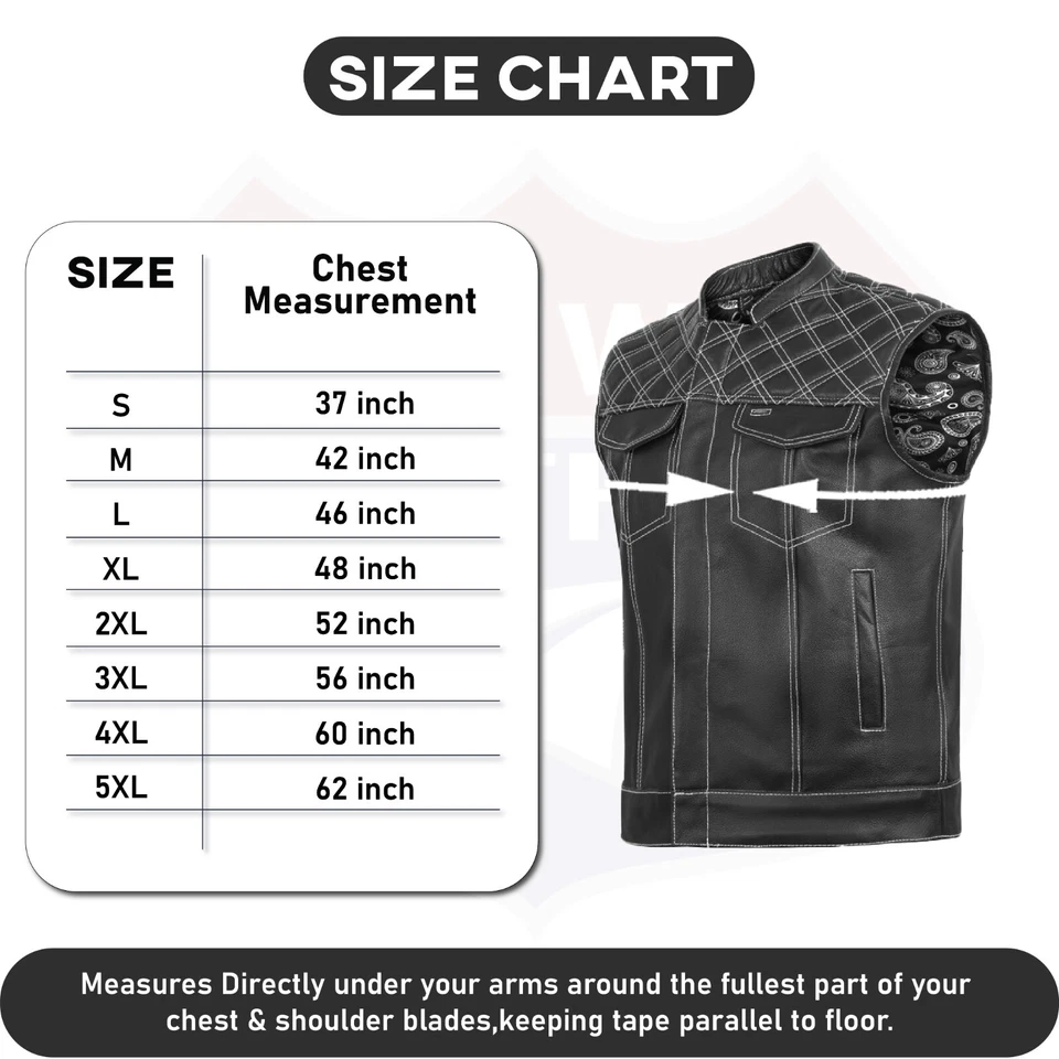 HL11693SPTWHT BLANCO Negro Hombres Punto de Cruz Club Chaleco de Cuero Foto 2 de 4