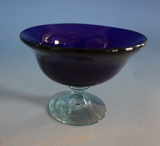 Vinage Blauglas Glas Schale Obstschale Dekoschale Fu&szlig;schale blau (F023-877)