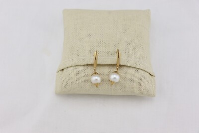 14K Yellow Gold White Pearl Dangle Drop EARRINGS JCM Jacmel Mauritius