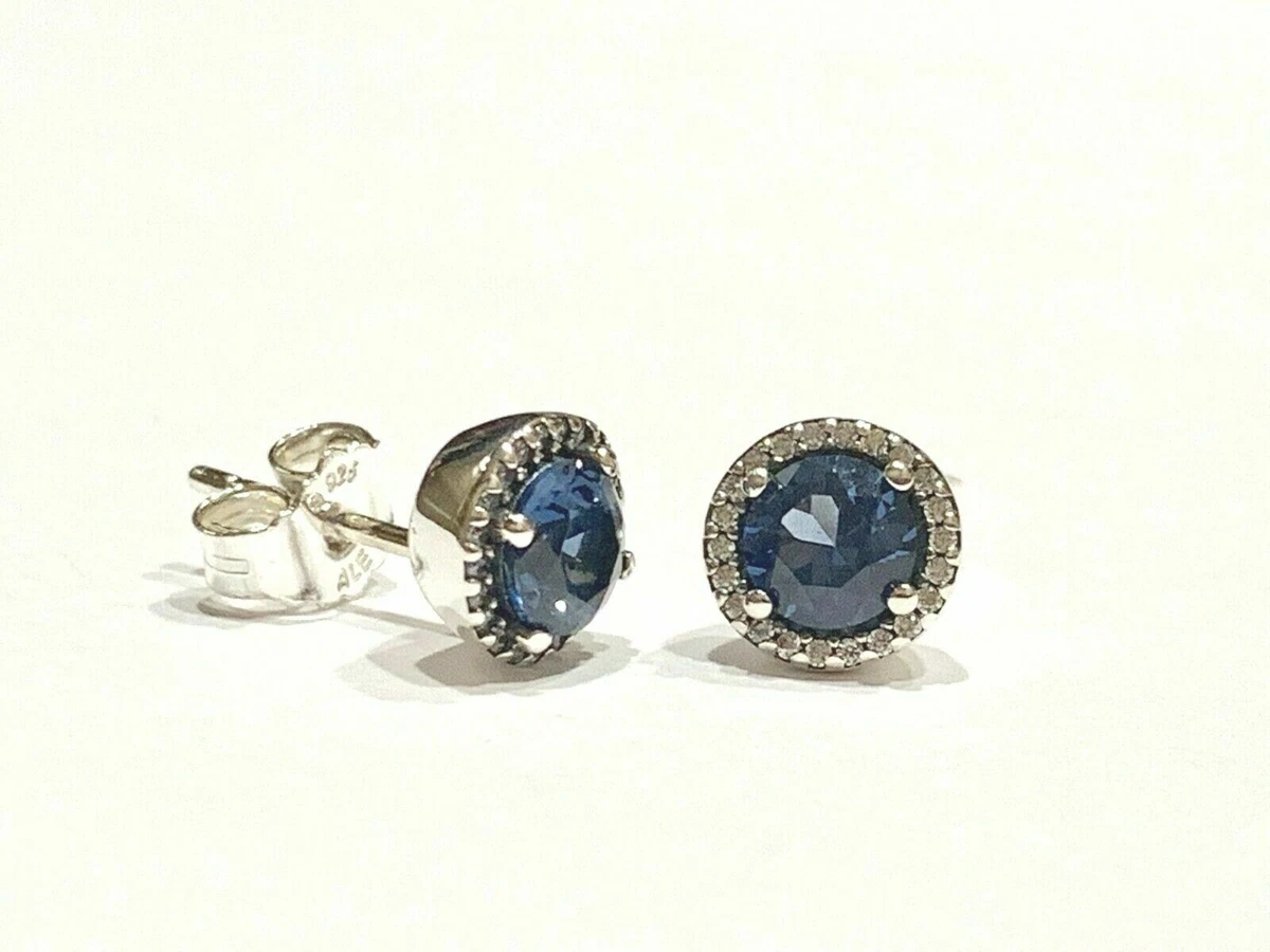 Authentic Pandora Blue Sparkle 296272C01 Sterling Silver Stud Earrings NEW