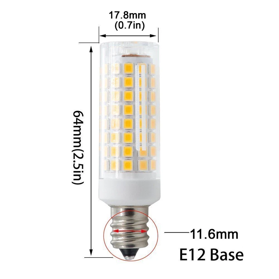 2pcs E12 Candelabra C7 LED bulb 102Led Ceramics Light 9W 110V Lamp White 6000K H - Image 3 of 4
