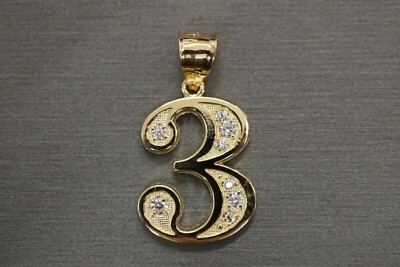 14k Yellow Gold Plated 1Ct Round Lab Created Diamond Number ''3'' Initial Pendent
