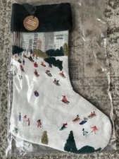 West Elm Pottery Barn Embroidered Cotton Sledding Stocking NEW