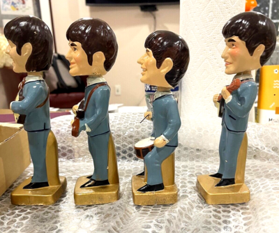 VINTAGE 1964 BEATLES CAR MASCOTS BOBBLEDHEAD DOLLS IN THE ORIGINAL