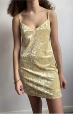 Zara Women’s Velvet Velour Yellow Summer Cami Slip Dress Size S